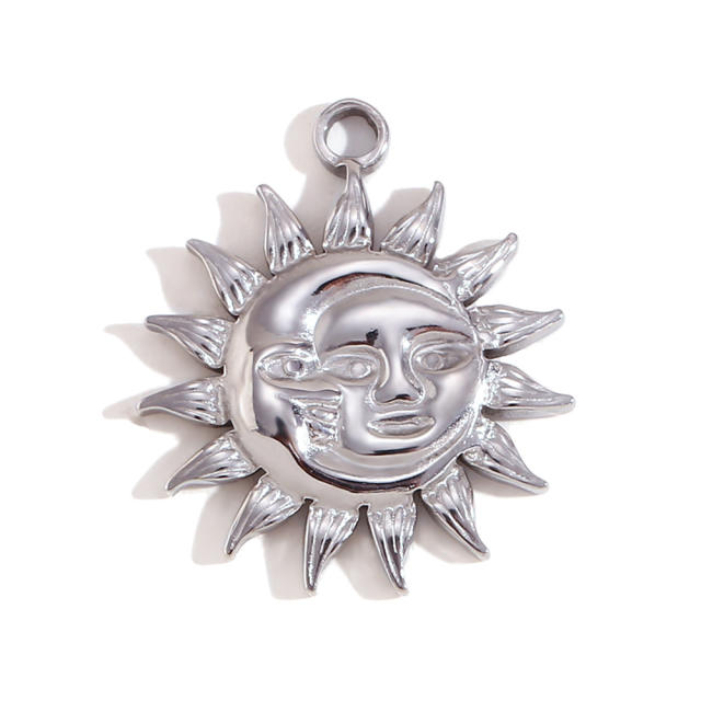 Silver color vintage sun cross pray hand coin stainless steel pendant DIY