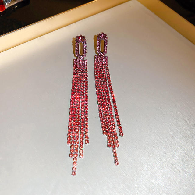 925 needle delicate colorful tassel diamond earrings