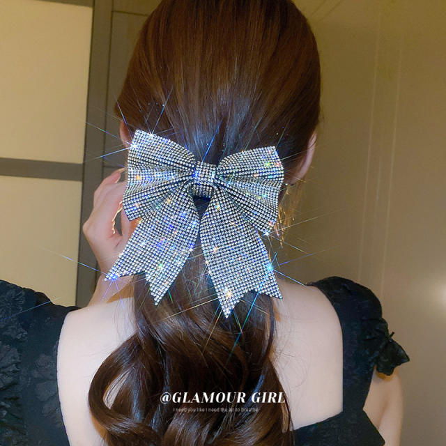 Delicate diamond bow large size french barrette hair clips