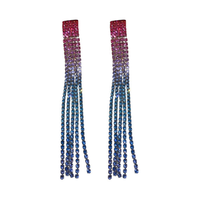 925 needle red green color diamond tassel earrings for women