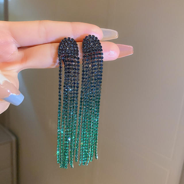 925 needle red green color diamond tassel earrings for women