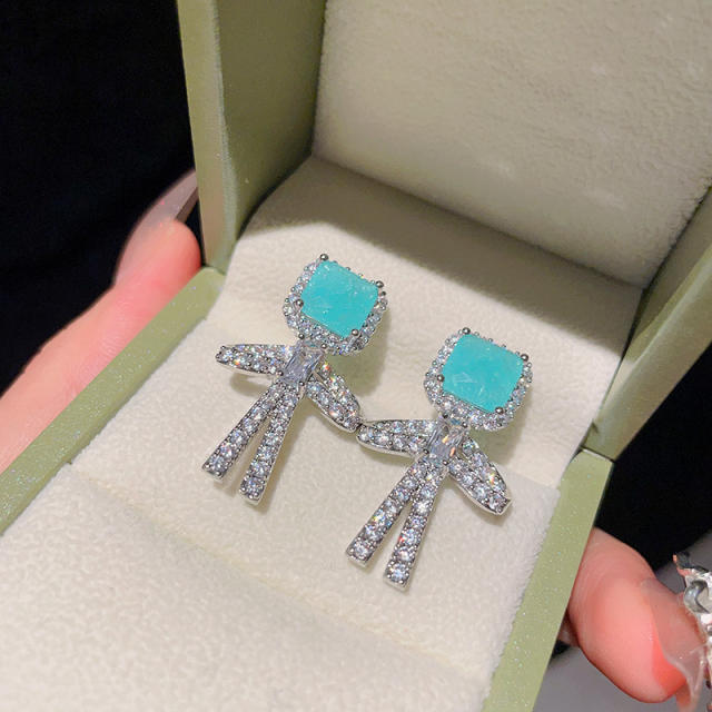 925 needle fresh green color cubic zircon crystal dangle earrings for women