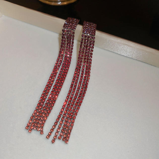 925 needle red green color diamond tassel earrings for women