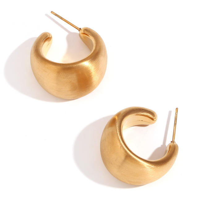 18KG hot sale frost pattern stainless steel bold earrings hoop earrings