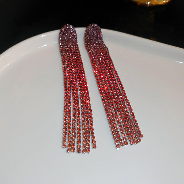 925 needle red green color diamond tassel earrings for women