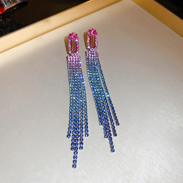 925 needle delicate colorful tassel diamond earrings