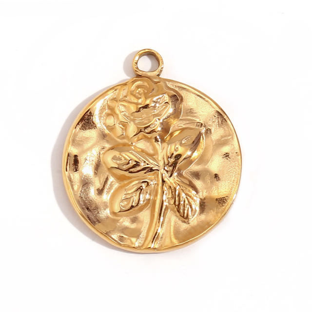 Vintage 18k gold plated stainless steel coin pray hand sun cross diy necklace pendant