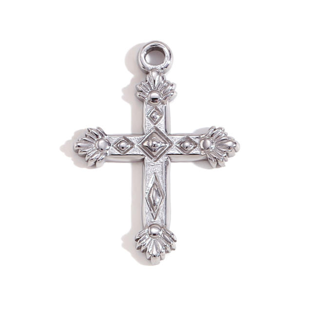 Silver color vintage sun cross pray hand coin stainless steel pendant DIY