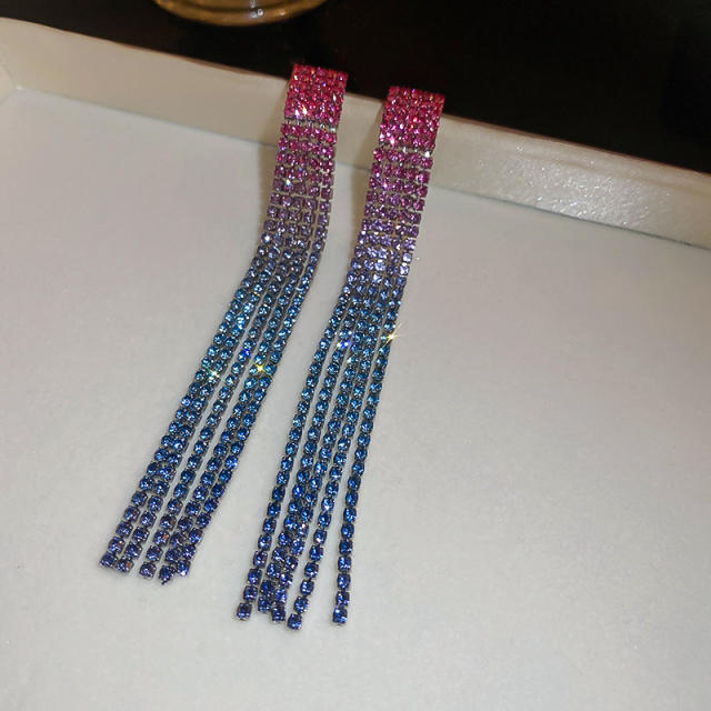 925 needle red green color diamond tassel earrings for women