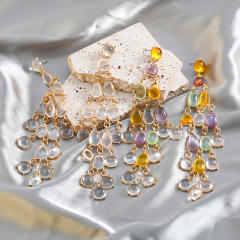 Boho color resin drop shape tassel dangle earrings for women