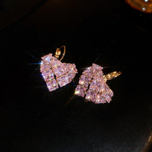 Delicate pink white cubic zircon heart earrings for women