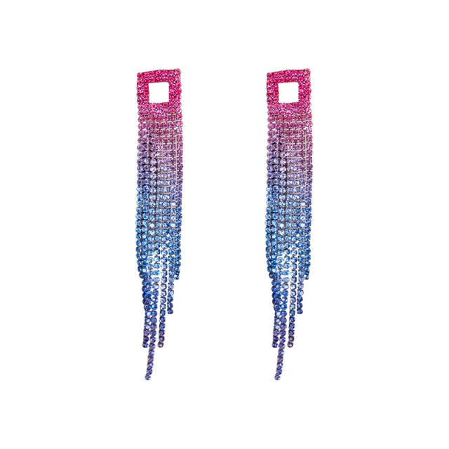 925 needle delicate colorful tassel diamond earrings