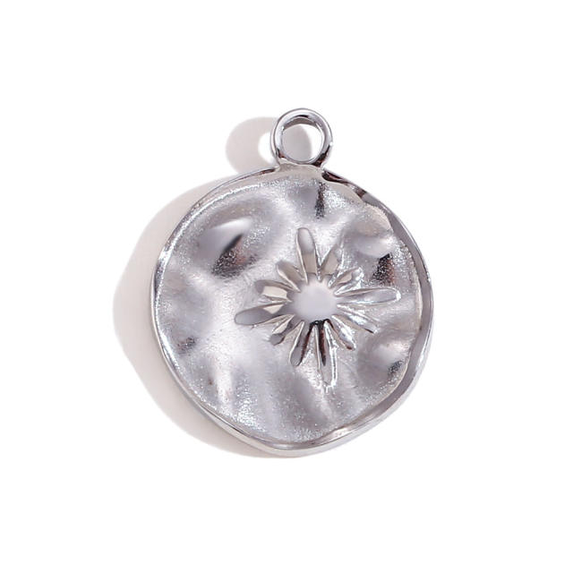 Silver color vintage sun cross pray hand coin stainless steel pendant DIY