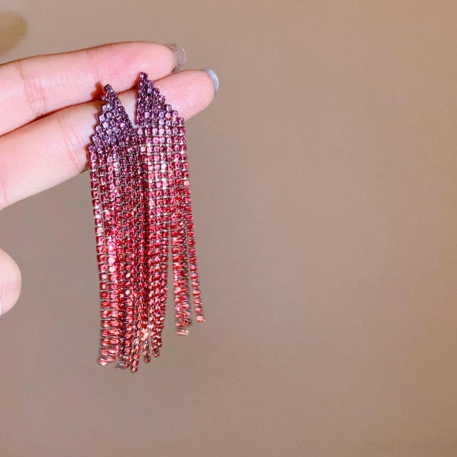 925 needle red green color diamond tassel earrings for women