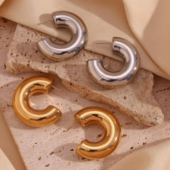 18K gold plated hollow out chunky bold stainless steel hoop earrings