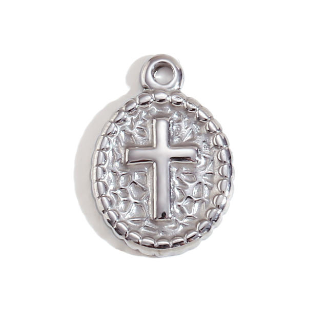 Silver color vintage sun cross pray hand coin stainless steel pendant DIY