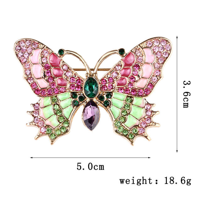 Vintage enamel colorful diamond butterfly brooch