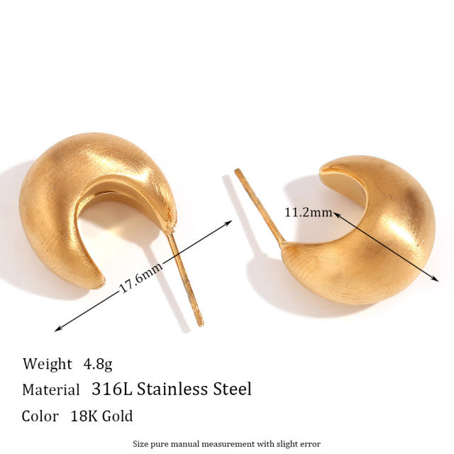 18KG hot sale frost pattern stainless steel bold earrings hoop earrings