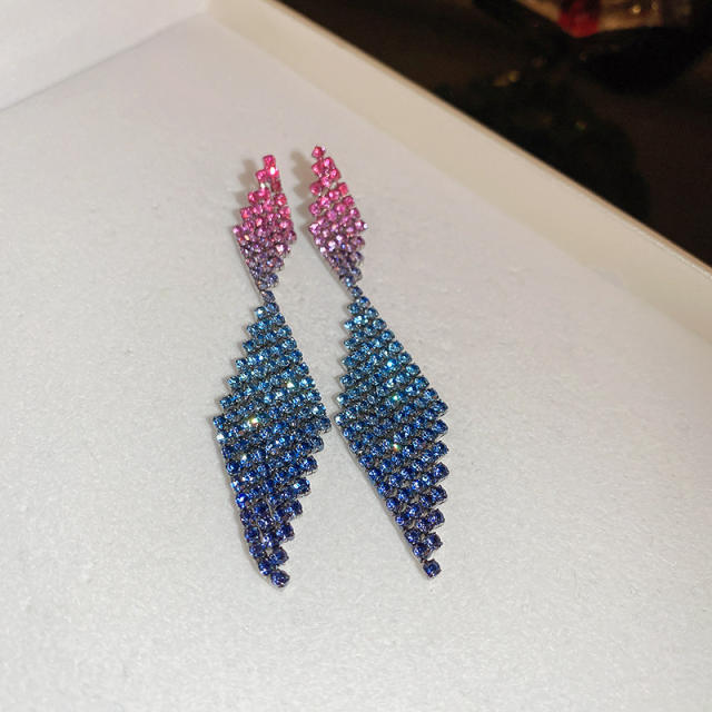 Luxury Gradient color diamond tassel prom party earrings