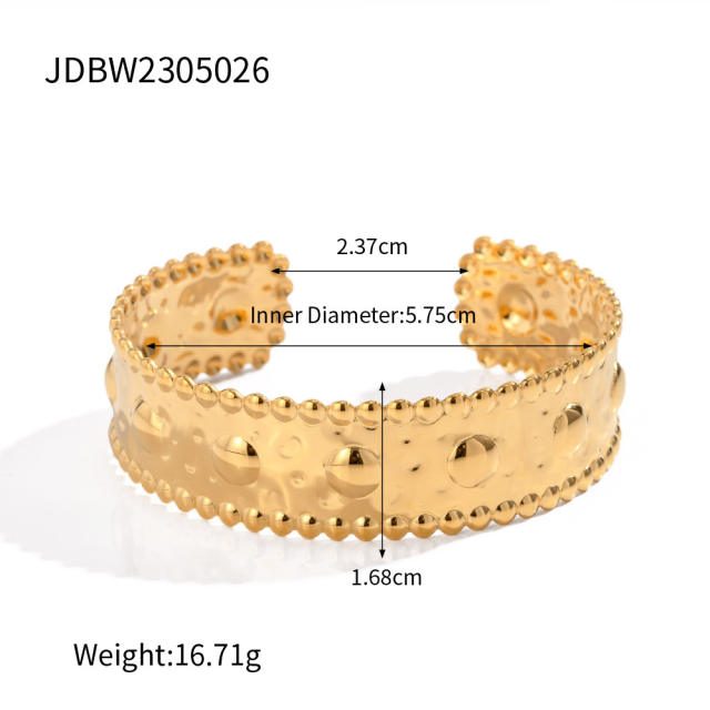 Vintage gold color carved 18K stainless steel cuffs bangle bracelet