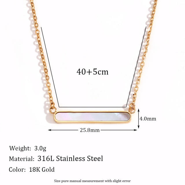 Dainty mother shell bar necklace stainless steel necklace