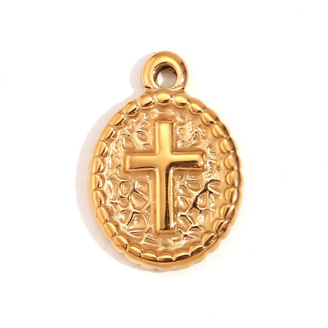 Vintage 18k gold plated stainless steel coin pray hand sun cross diy necklace pendant