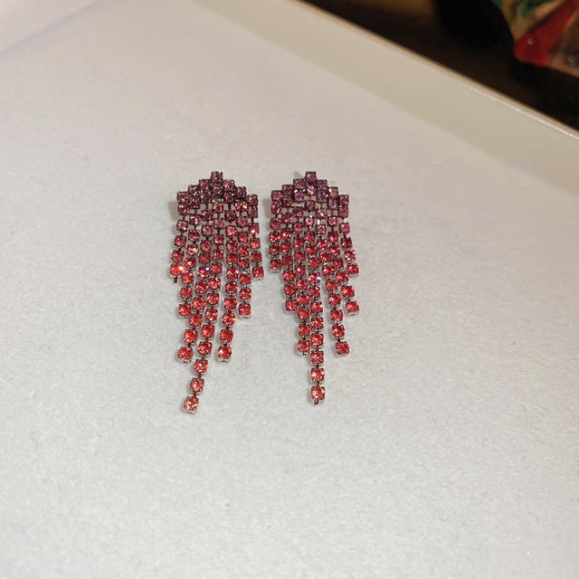 Luxury Gradient color diamond tassel prom party earrings