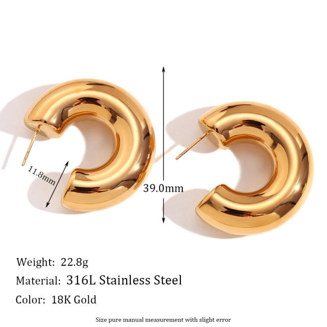 18K gold plated hollow out chunky bold stainless steel hoop earrings