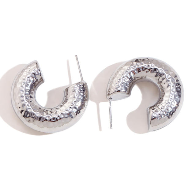 18KG chunky bold craved pattern stainless steel hoop earrings