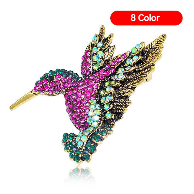8 color full rhinestone hummingbird animal series brooch