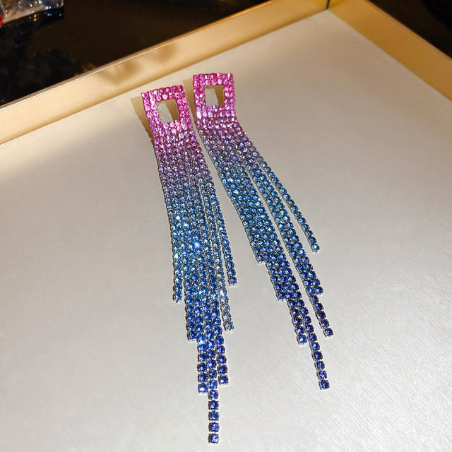 925 needle delicate colorful tassel diamond earrings