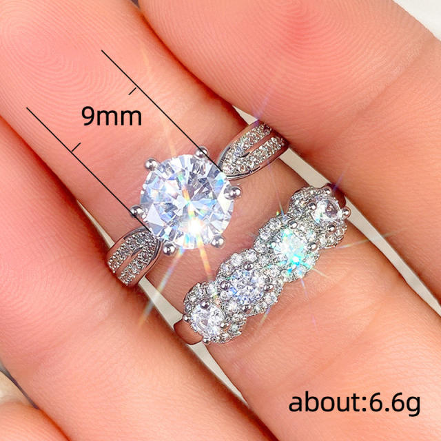 2pcs super shiny diamond wedding rings set