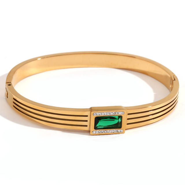18K emerald color cubic zircon stainless steel bangle