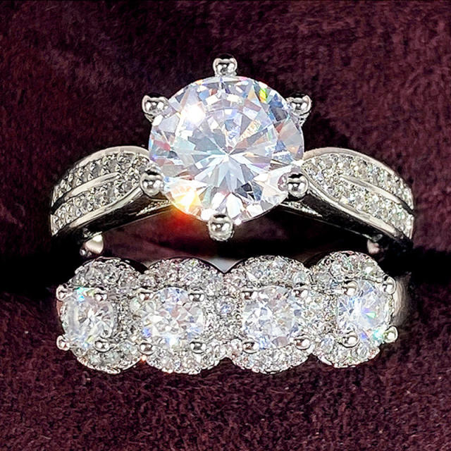 2pcs super shiny diamond wedding rings set