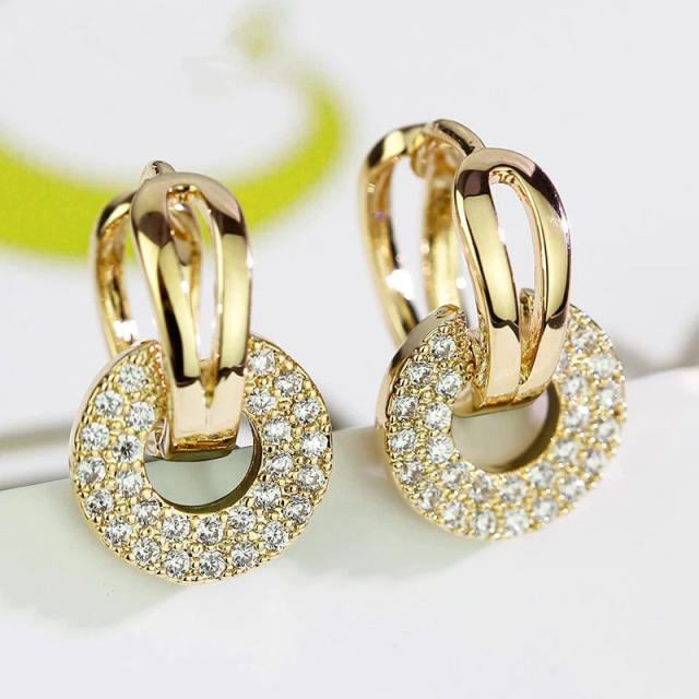 Delicate diamond circle gold plated copper huggie earrings