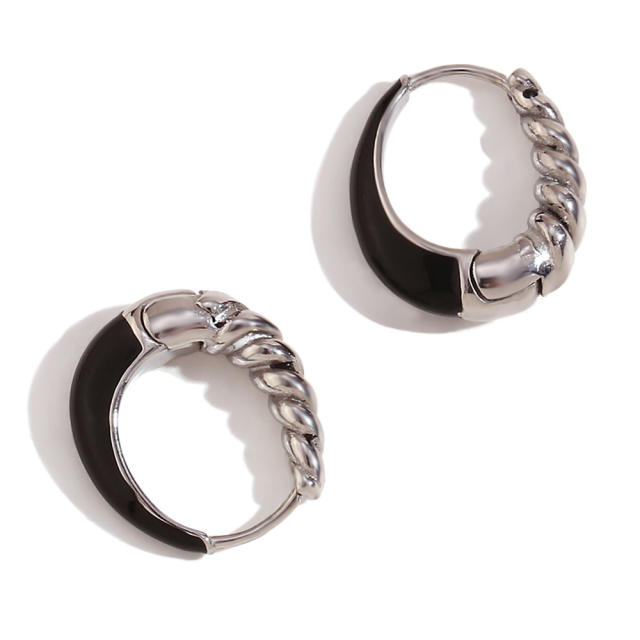 18K gold plated white black enamel stainless steel huggie earrings