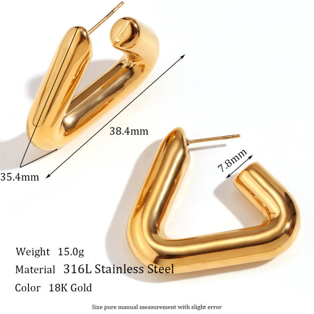 18K Gold plated bold hollow triangle stainless steel earrings
