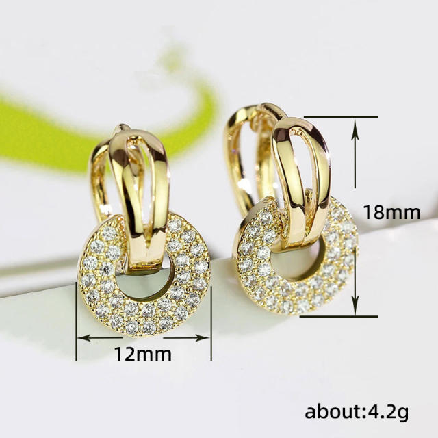 Delicate diamond circle gold plated copper huggie earrings
