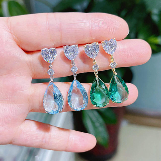 Delicate emerald aquamarine drop earrings