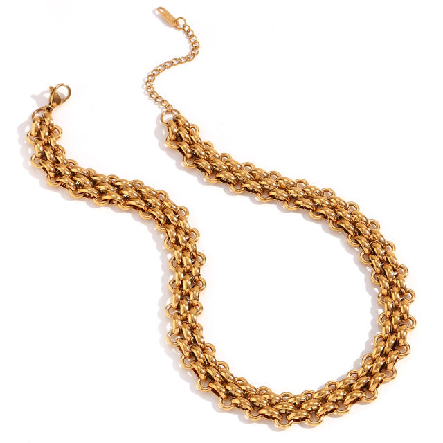 18K chunky braid chain stainless steel necklace bracelet set