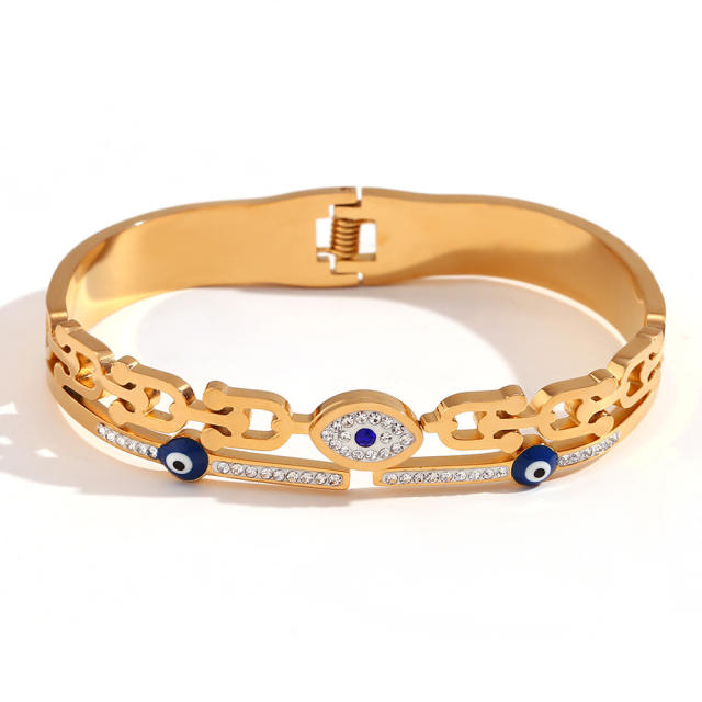 18K vintage evil eye cubic zircon stainless steel bangle