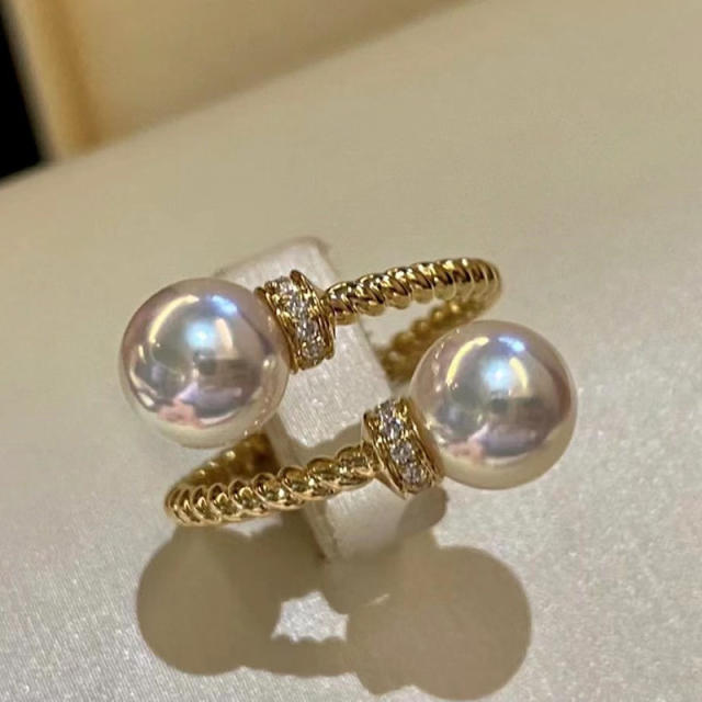 Korean fashion concise pearl bead twisted finger rings