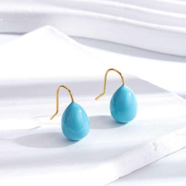 Candy color acrylic tear drop stainless steel earrings