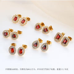 18K ruby cubic zircon statement stainless steel studs earrings