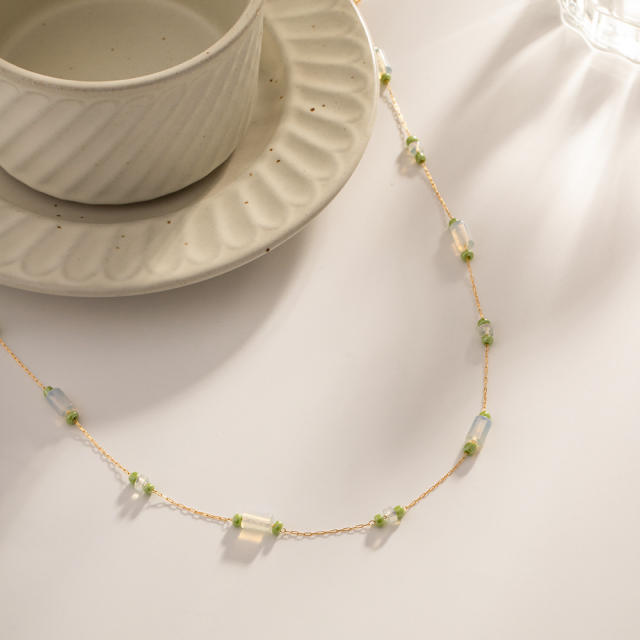 INS opal stone dainty stainless steel choker necklace