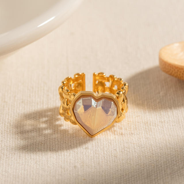 Luxury heart cut amethyst stainless steel wide rings