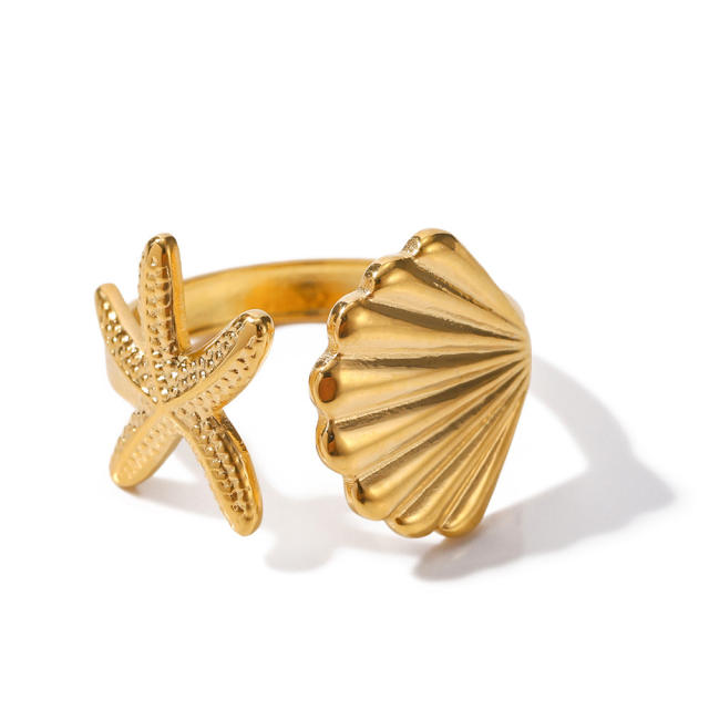 18K ocean series starfish shell stainless steel finger rings