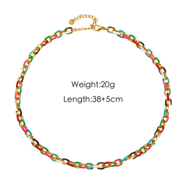 Chunky color enamel stainless steel chain necklace bracelet set