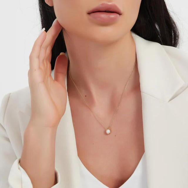 Chic dainty pearl pendant stainless steel women necklace