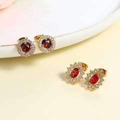 18K ruby cubic zircon statement stainless steel studs earrings